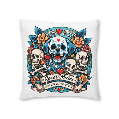 Square Tufted Floor Pillow | for Pets and Companions | Dog Skull Tattoo Design | 4 colors