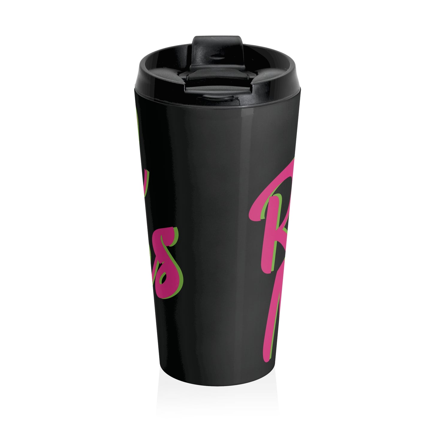 Stainless Steel Travel Mug With Cup 15oz (440ml)| Black & Fuchsia RevelMates Design