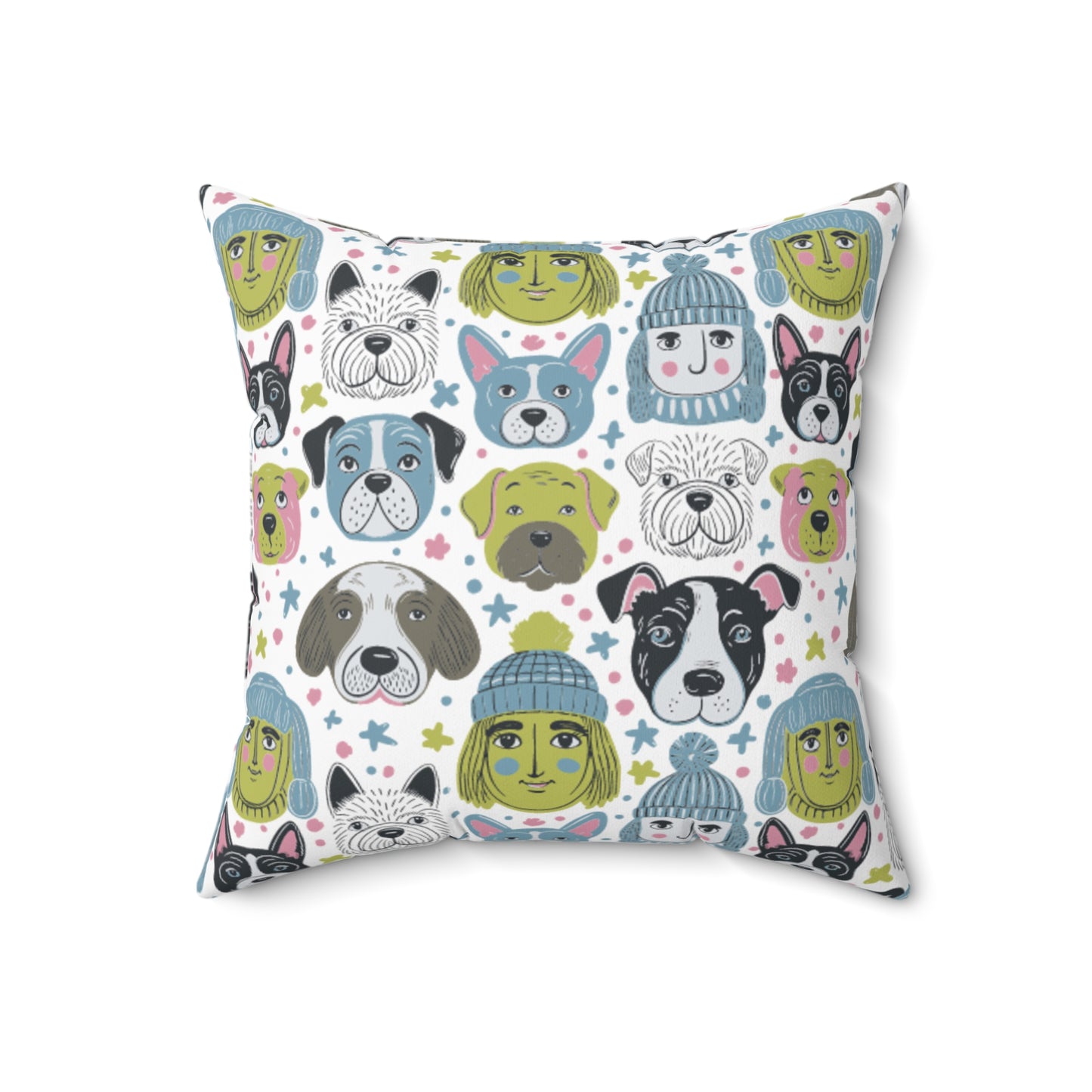 Spun Polyester Square Pillow | Winter Doggies Design | 4 sizes