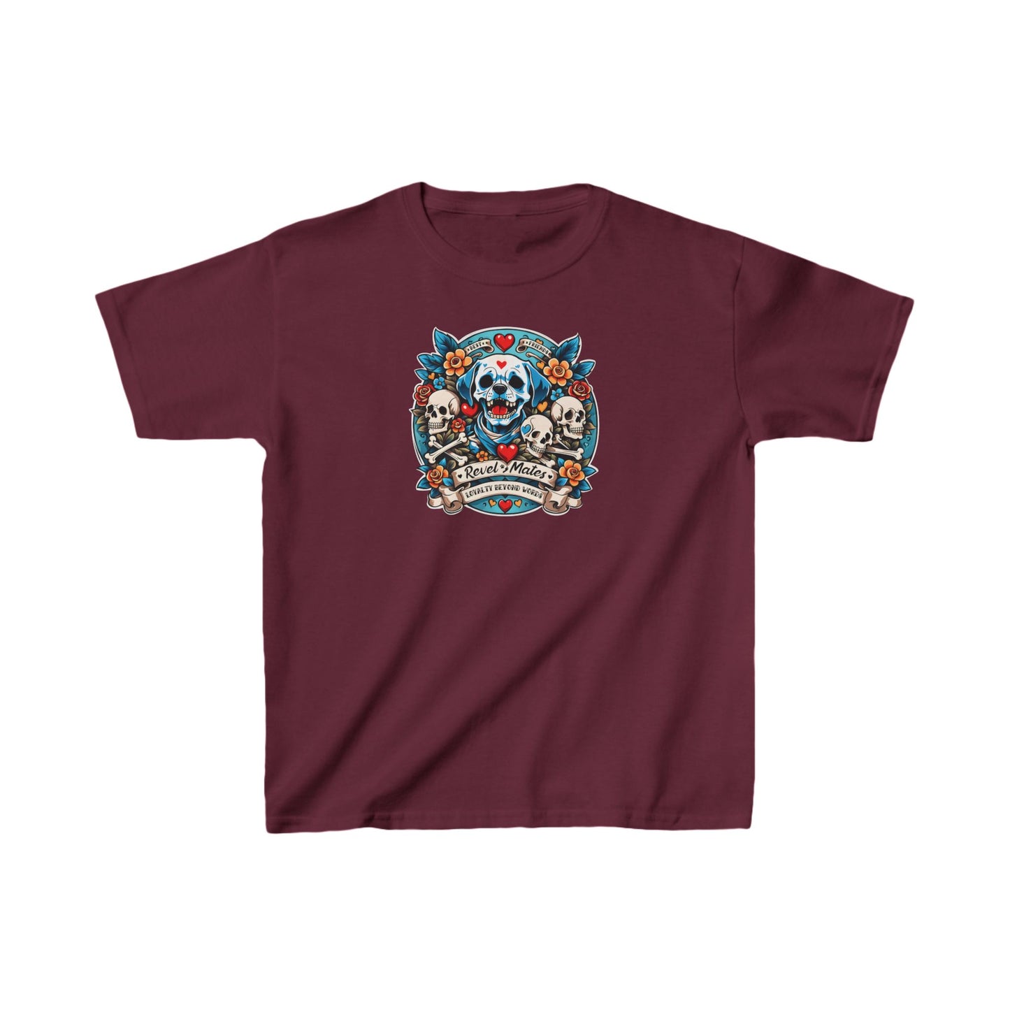 Unisex Kids Heavy Cotton™ T-Shirt | Dog Skull Tattoo Design | 20 colors