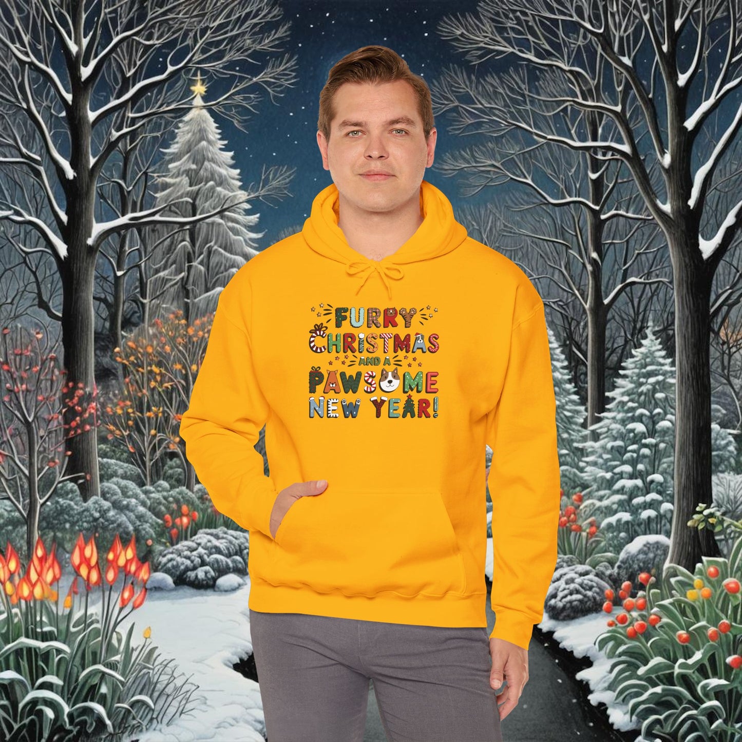 Unisex Heavy Blend Hoodie | Solid Colors V.1 | Furry Christmas Design | 12 colors