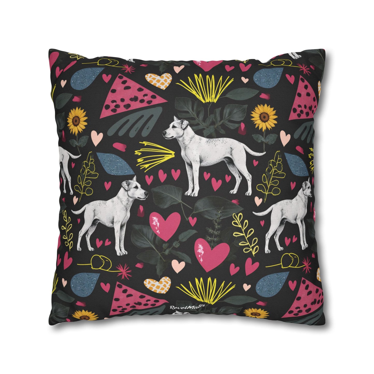 Spun Polyester Square Pillowcase | Hearts & Tails Design | 4 sizes