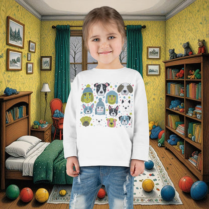 Toddler Unisex Long Sleeve T-Shirt | Winter Doggies Design | 4 colors