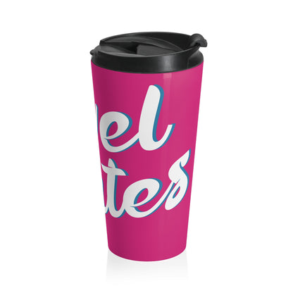 Stainless Steel Travel Mug With Cup 15oz (440ml)| Fuchsia & White RevelMates Design