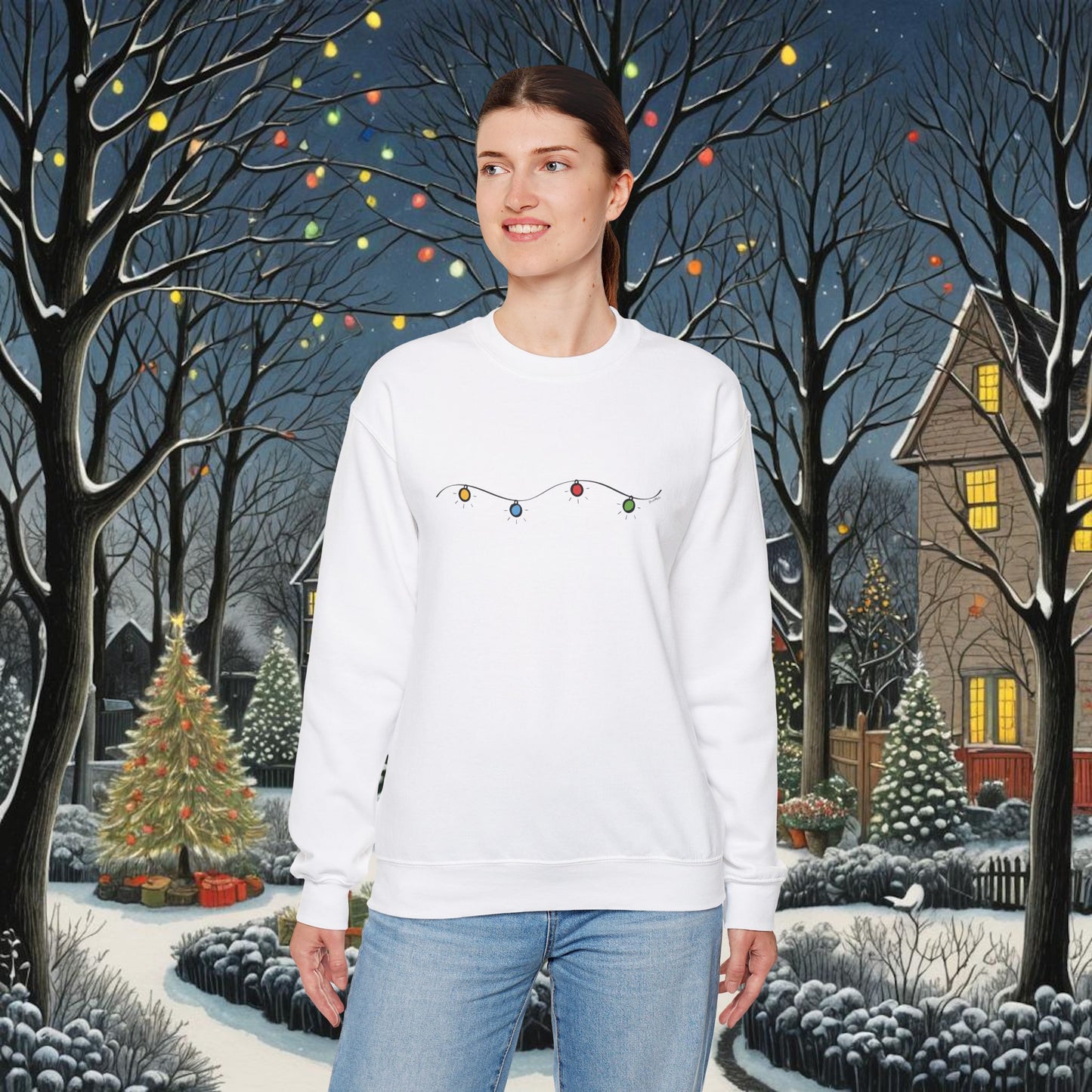 Unisex Heavy Blend Crewneck Sweatshirt | Christmas Lights Design | 8 colors