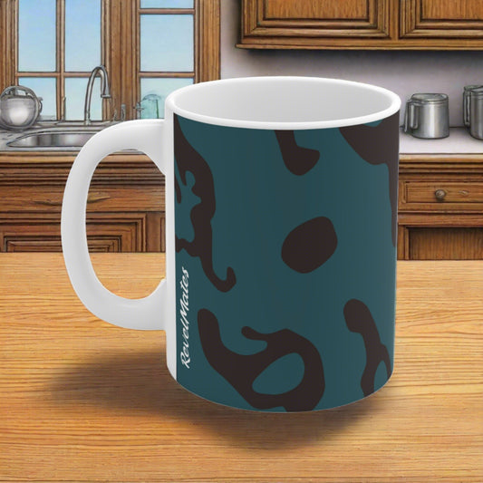 Ceramic Mug 11oz (330 ml) | Camouflage Turquoise & Brown Design