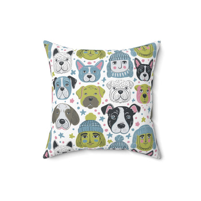 Spun Polyester Square Pillow | Winter Doggies Design | 4 sizes