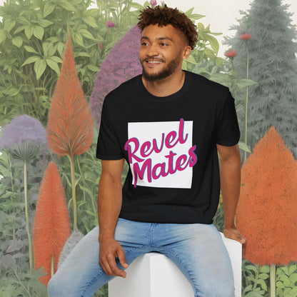 Unisex Softstyle T-Shirt | White & Fuchsia RevelMates Square Design | 4 colors