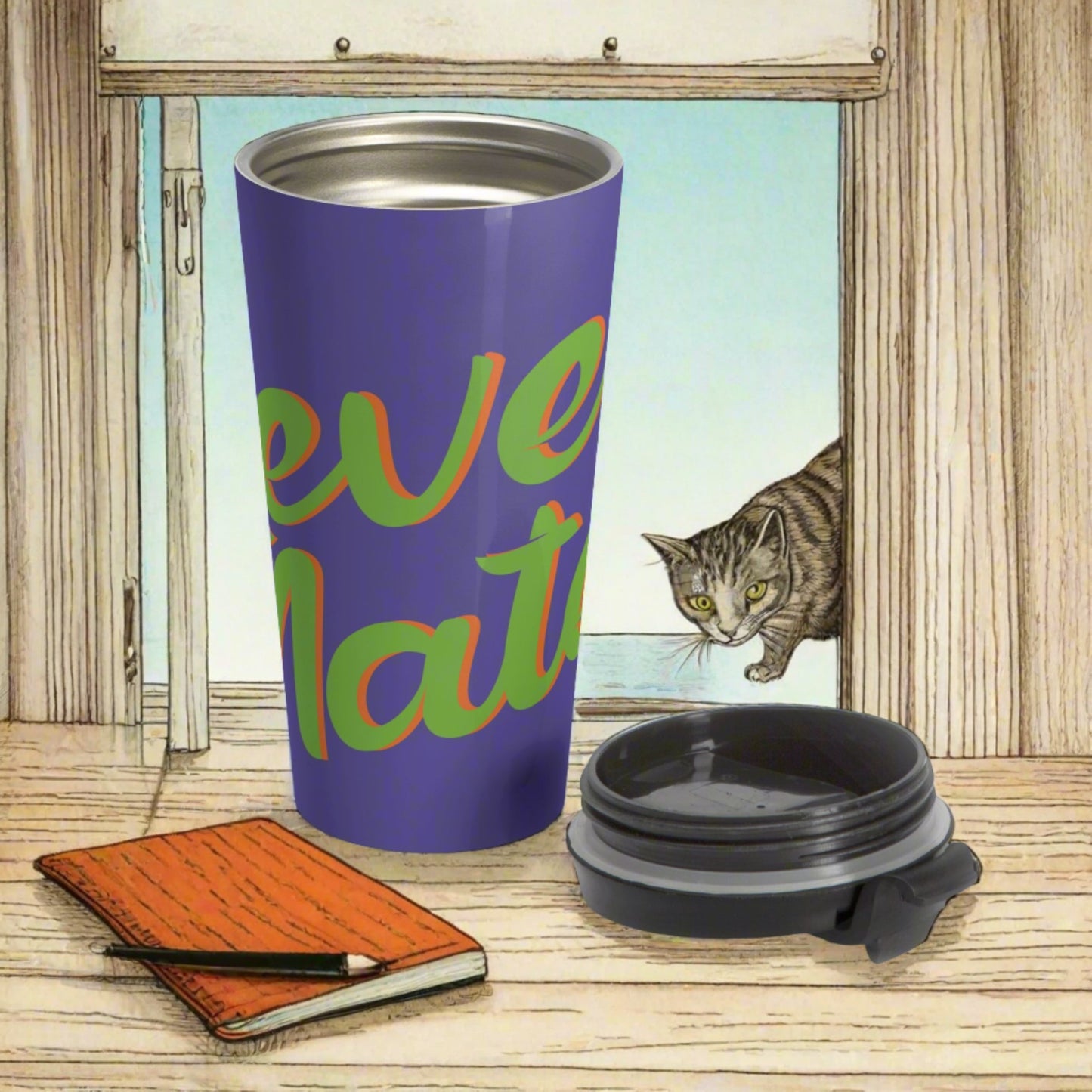 Stainless Steel Travel Mug With Cup 15oz (440ml)| Lavender & Lime RevelMates Design