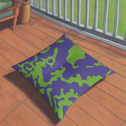 Square Tufted Floor Pillow | for Pets and Companions | Camouflage Lavender & Lime Design