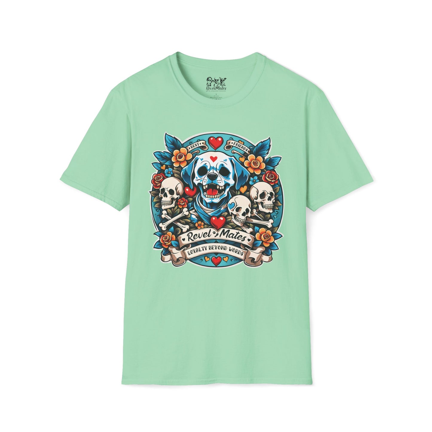 Unisex Softstyle T-Shirt | Solid Colors | Dog Skull Tattoo Design | 15 colors