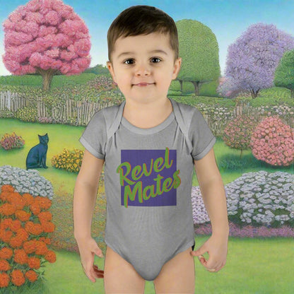 Unisex Infant Baby Rib Bodysuit | NB-24M | Lavender & Lime RevelMates Square Design | 4 colors