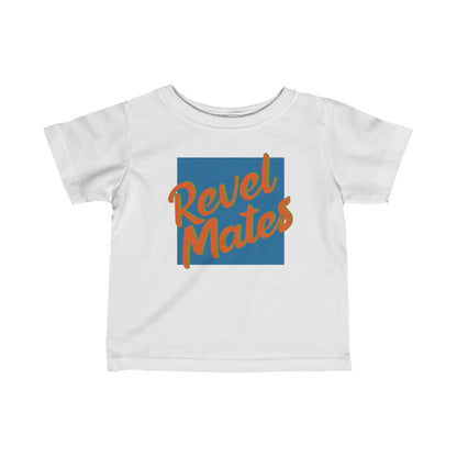 Infant Unisex Lightweight Fine Jersey T-Shirt | 6M-24M | Blue & Orange RevelMates Square Design | 4 colors