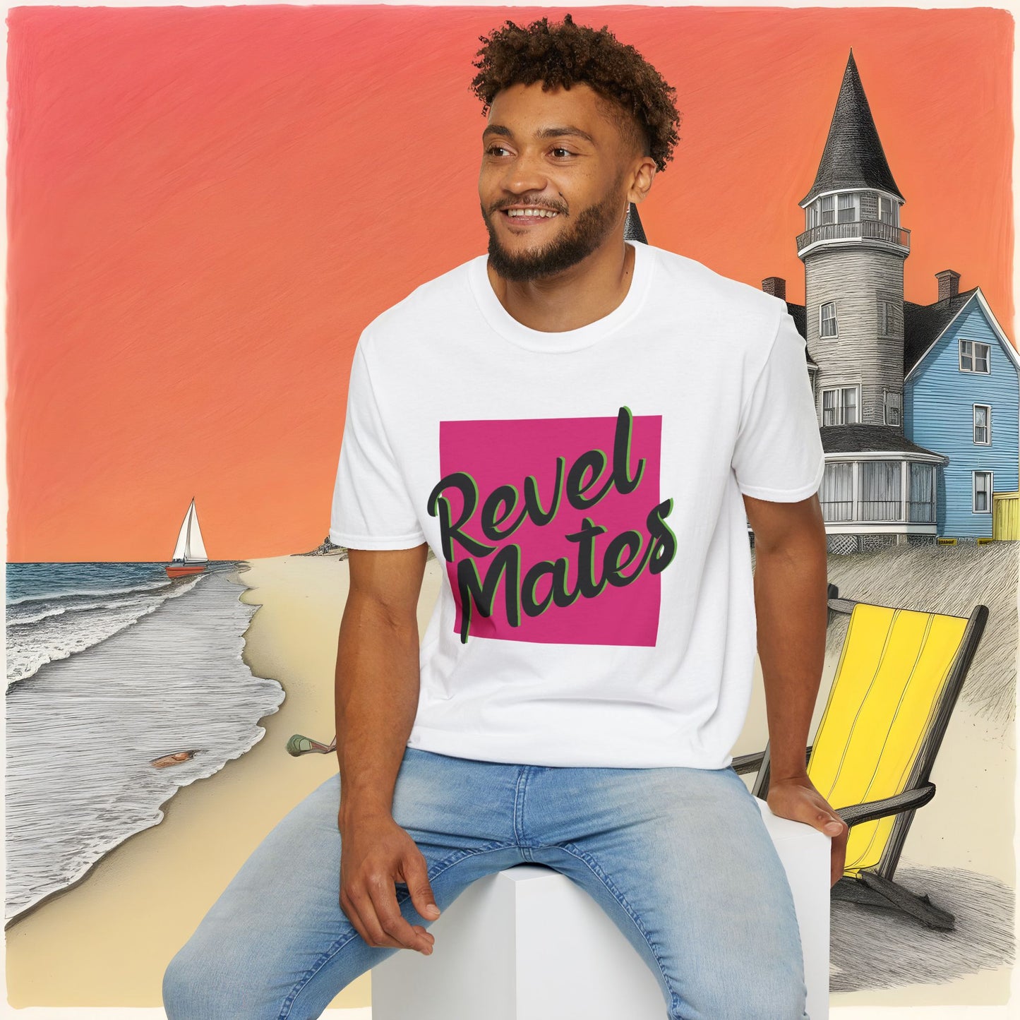 Unisex Softstyle T-Shirt | Fuchsia & Black RevelMates Square Design | 4 colors