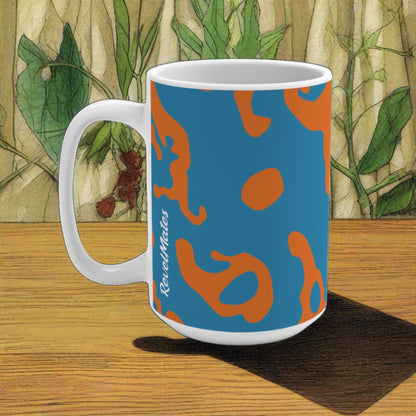 Ceramic Mug 15oz (440 ml) | Camouflage Blue & Orange Design