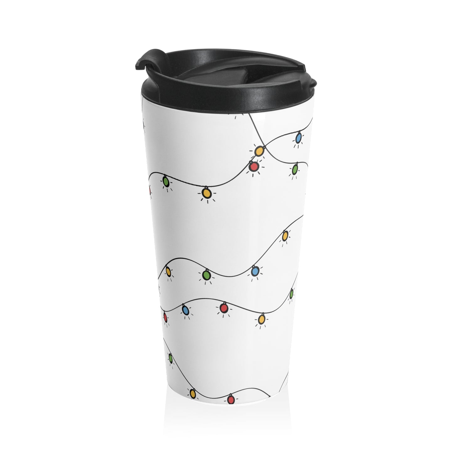 Stainless Steel Travel Mug With Cup 15oz (440ml)| Christmas Lights Design