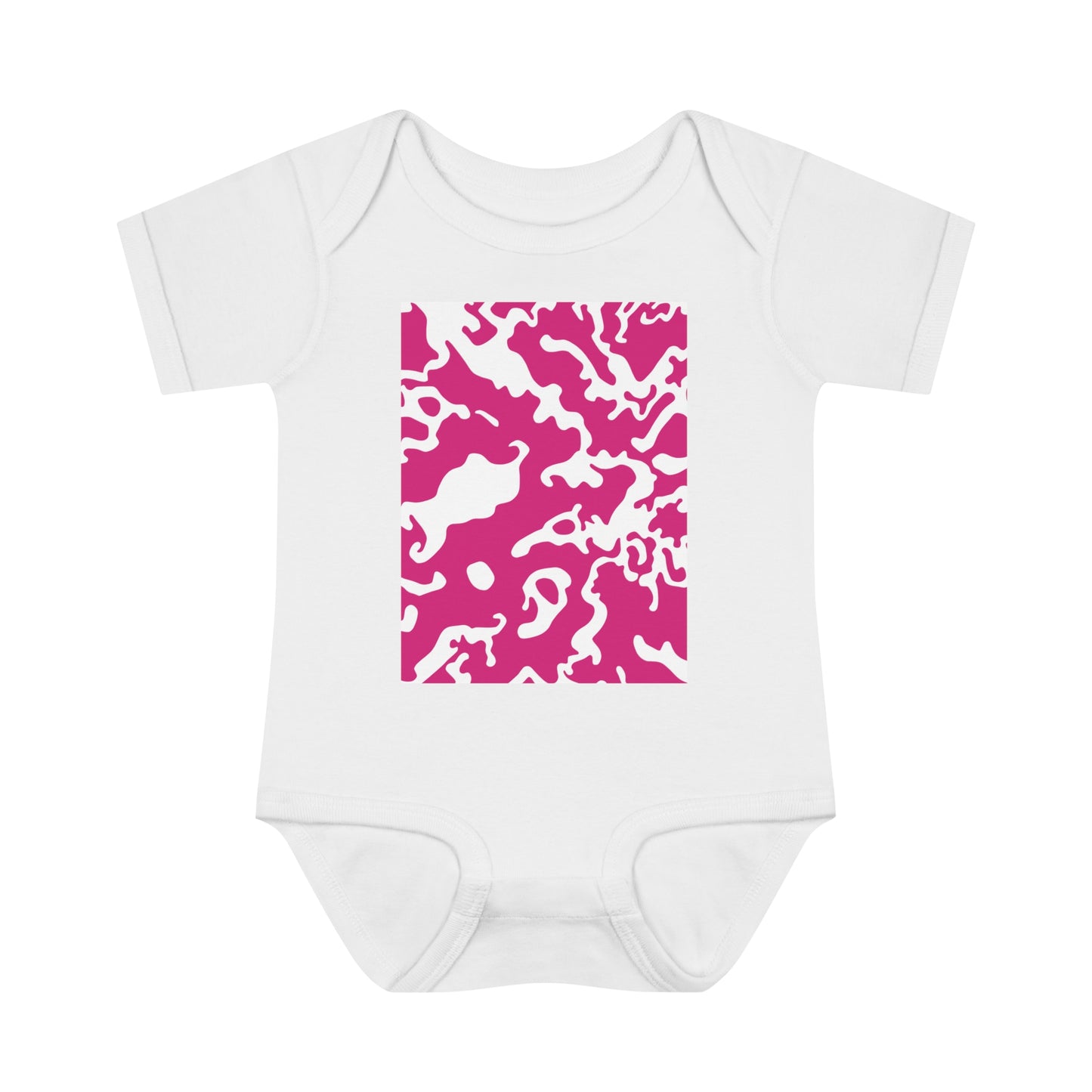 Unisex Infant Baby Rib Bodysuit | NB-24M | Camouflage Fuchsia & White Design