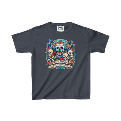 Youth Unisex Heavy Cotton T-Shirt | Dog Skull Tattoo Design | 20 colors