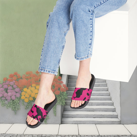Women's Removable Strap Sandals | Camouflage Fuchsia & Black Design