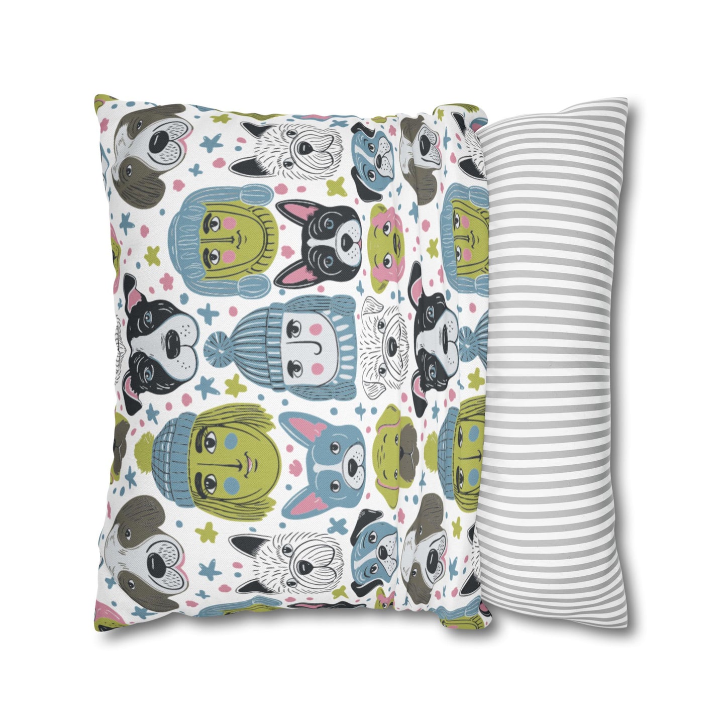 Spun Polyester Square Pillowcase | Winter Doggies Design | 4 sizes