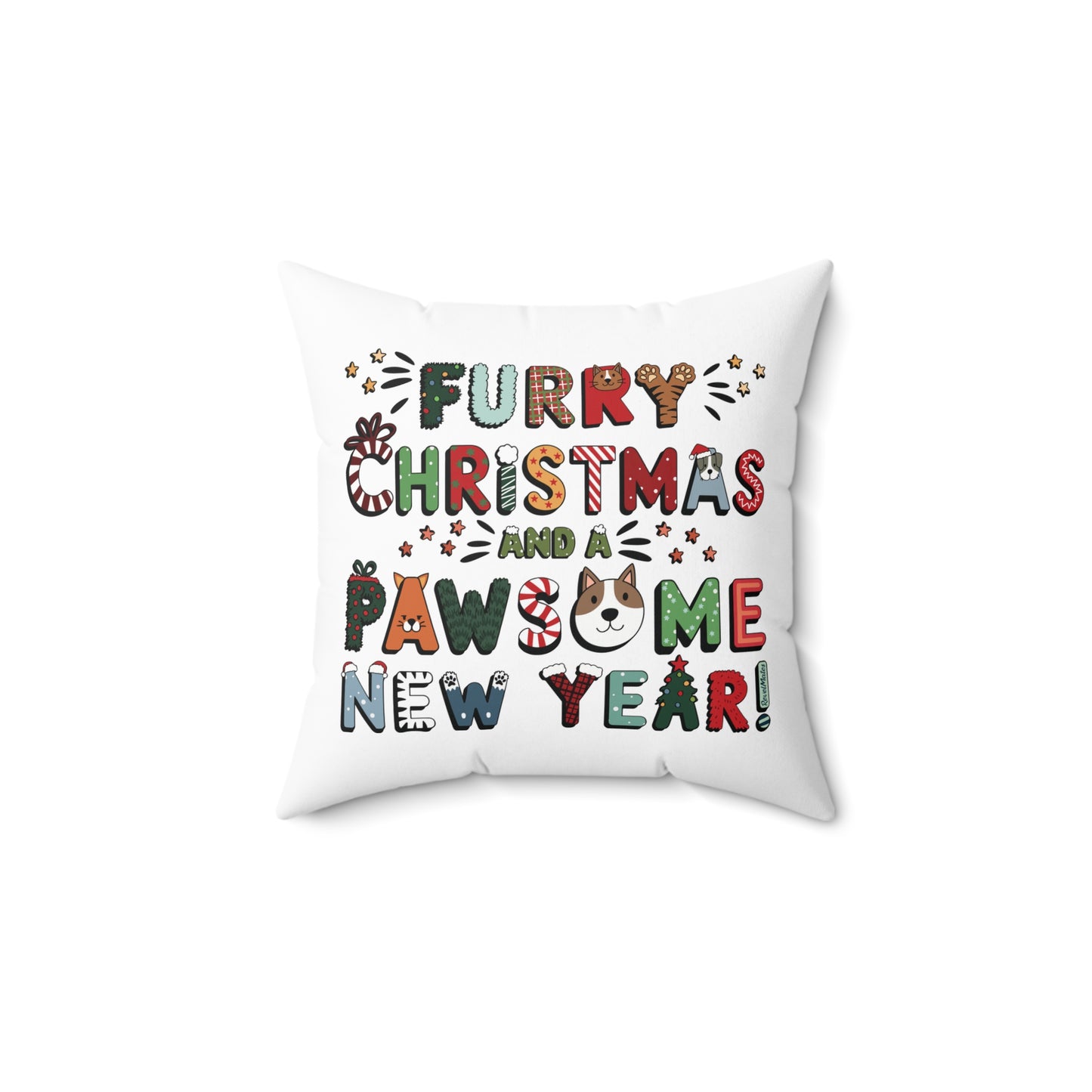 Spun Polyester Square Pillow | Furry Christmas Design | 4 sizes