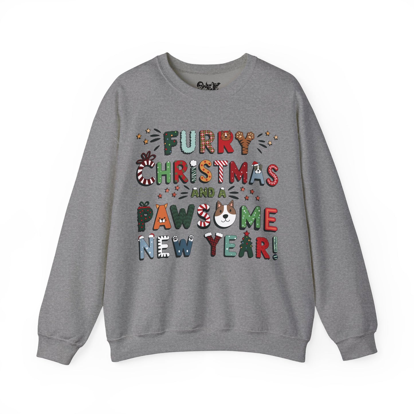 Unisex Heavy Blend™ Crewneck Sweatshirt | Heather and Antique Colors | Furry Christmas Design | 9 colors