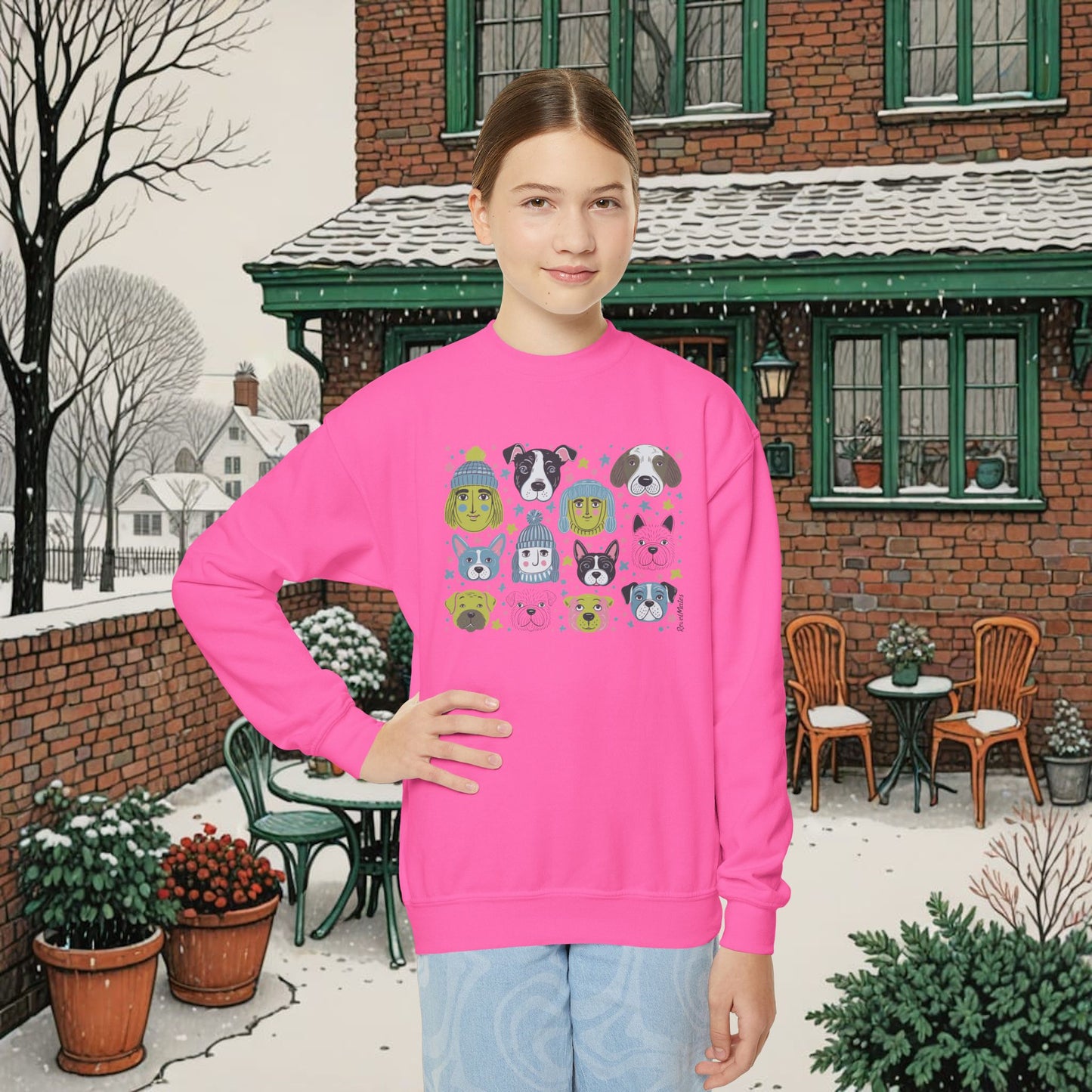 Youth Unisex Crewneck Sweatshirt | Winter Doggies Design | 3 colors