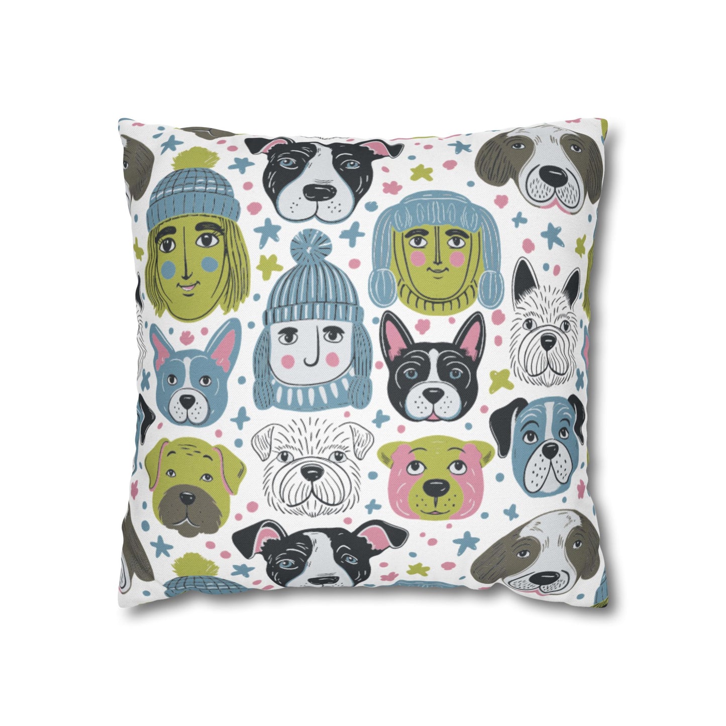 Spun Polyester Square Pillowcase | Winter Doggies Design | 4 sizes