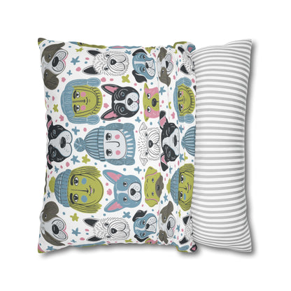 Spun Polyester Square Pillowcase | Winter Doggies Design | 4 sizes