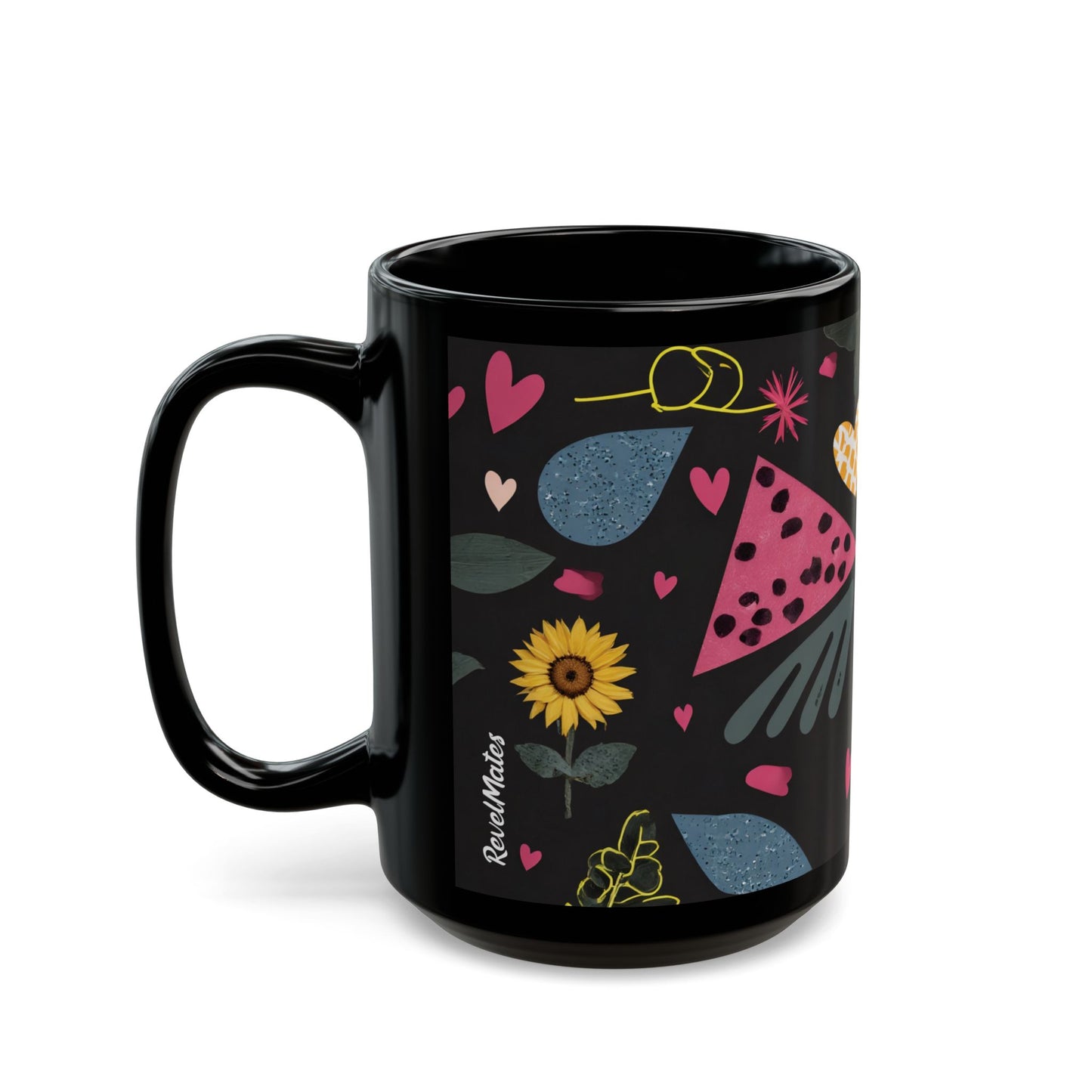 Total Black Ceramic Mug (11oz, 15oz) | Hearts & Tails Design | 2 sizes