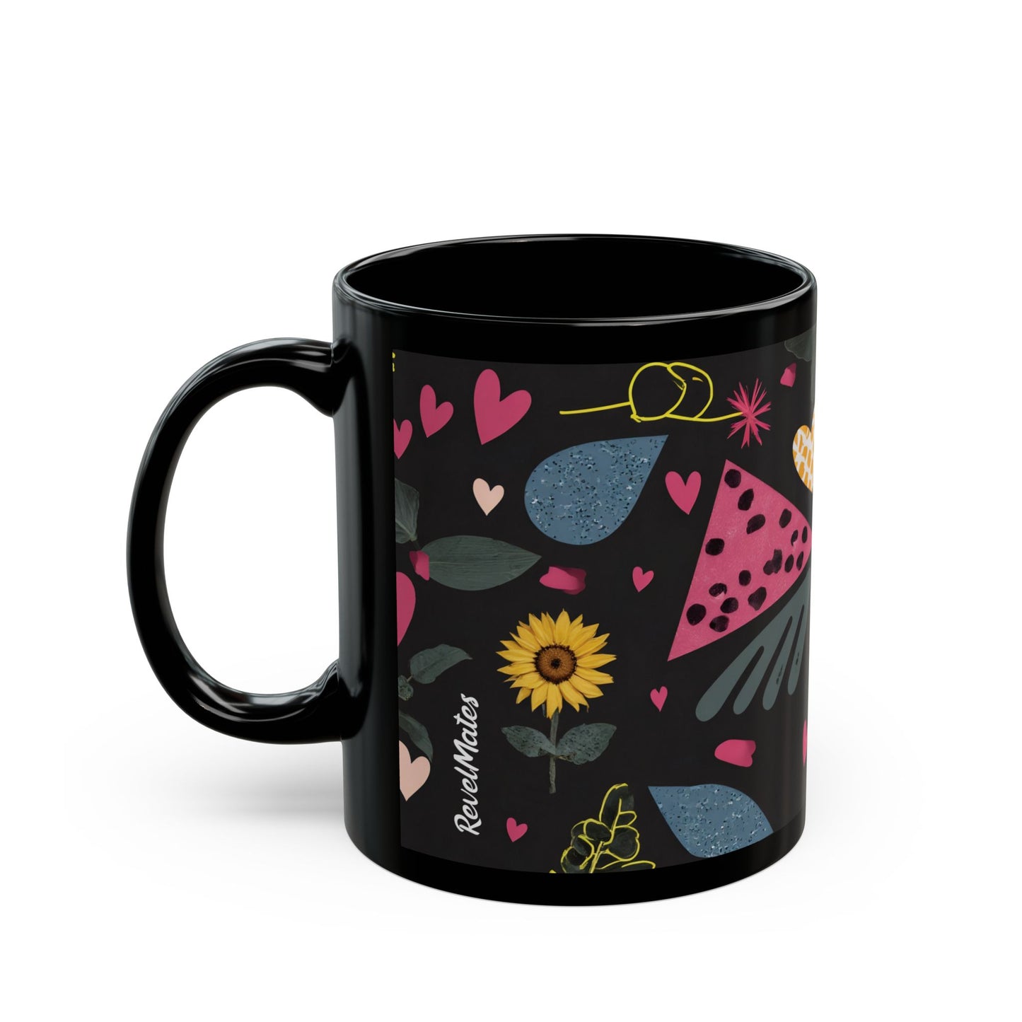 Total Black Ceramic Mug (11oz, 15oz) | Hearts & Tails Design | 2 sizes