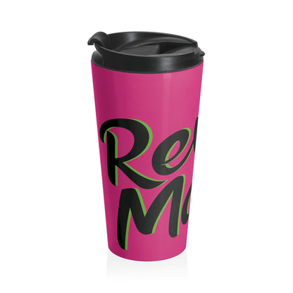 Stainless Steel Travel Mug With Cup 15oz (440ml)| Fuchsia & Black RevelMates Design