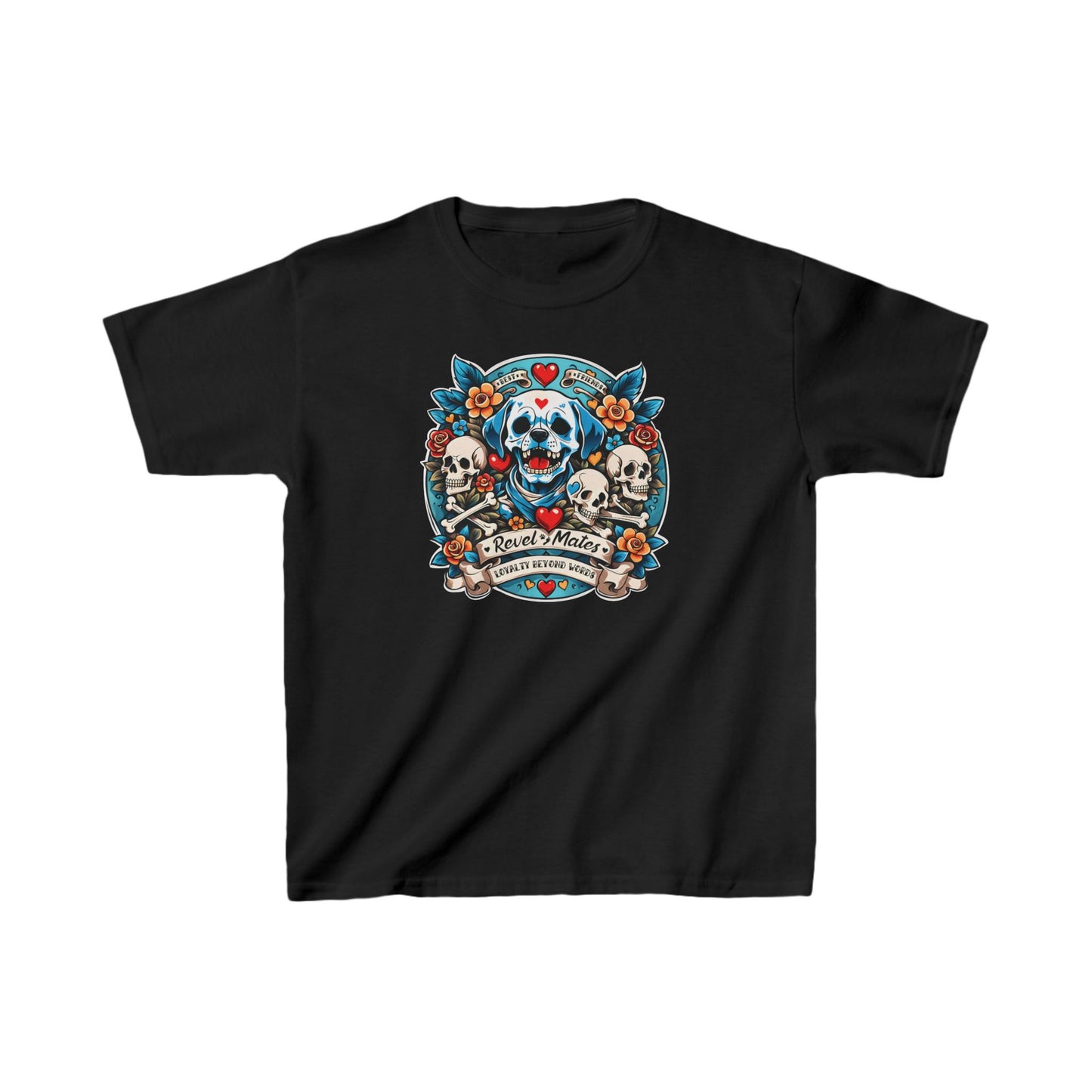 Unisex Kids Heavy Cotton™ T-Shirt | Dog Skull Tattoo Design | 20 colors