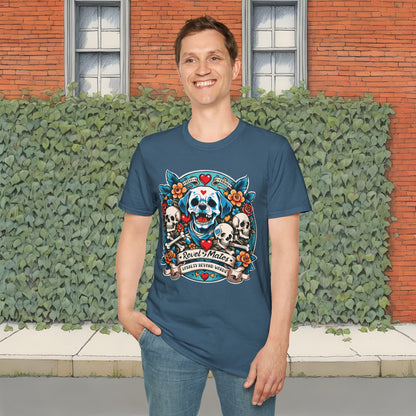 Unisex Softstyle T-Shirt | Solid Colors | Dog Skull Tattoo Design | 15 colors