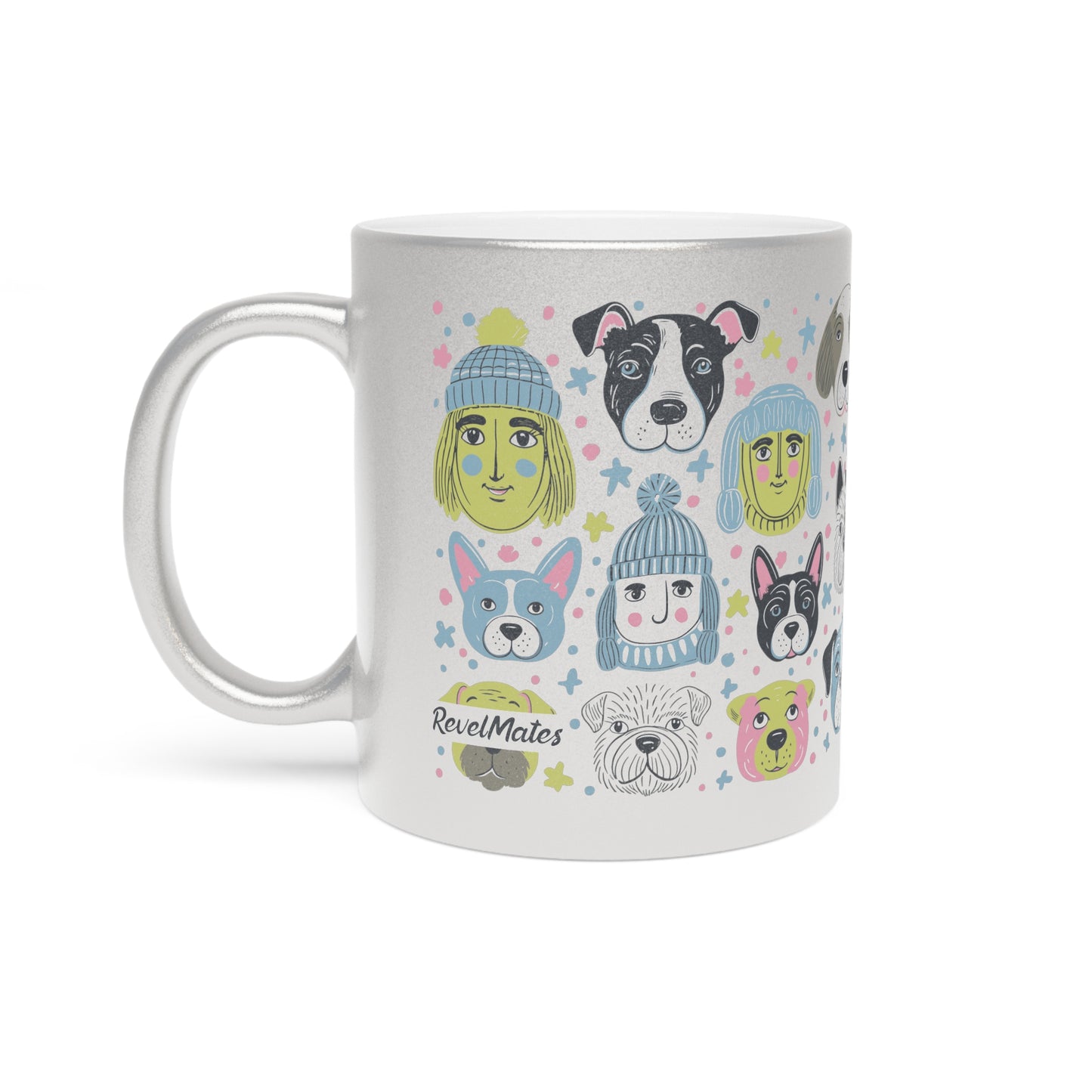 Silver & Gold Metallic Ceramic Mugs (11oz) | Winter Doggies Design | 2 colors