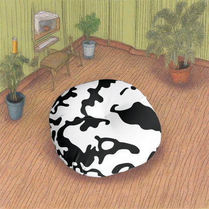 Round Tufted Floor Pillow | for Pets and Companions | Camouflage Black & White Design