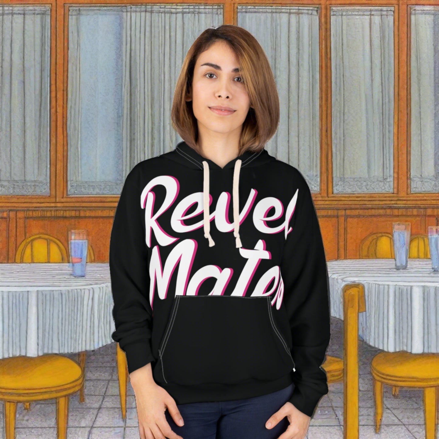 Unisex Cut & Sew Pullover Hoodie | All Over Print Hoodie | Black & White RevelMates Design