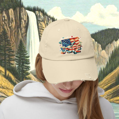 Unisex Distressed Cap | VOTE Watercolor Design | US Elections | 8 colors