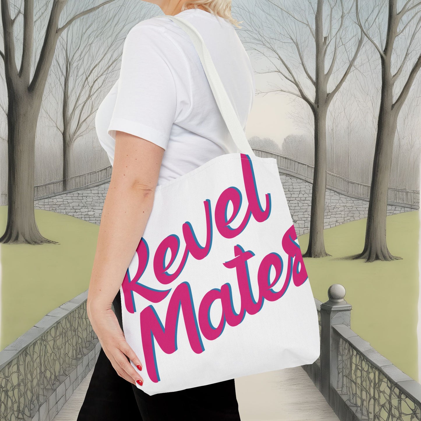 Tote Bag | All Over Print Bag | White & Fuchsia RevelMates Design