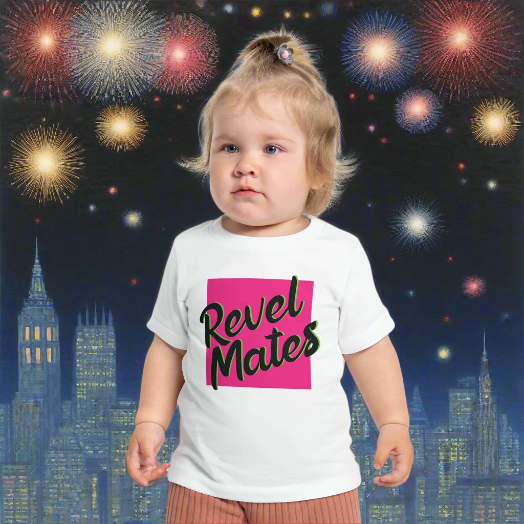 Infant Unisex Fine Jersey T-Shirt | 6M-24M | Fuchsia & Black RevelMates Square Design | 4 colors