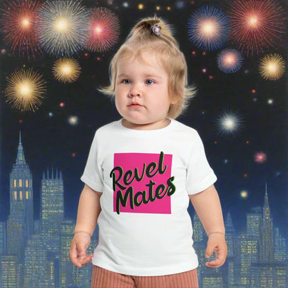 Infant Unisex Fine Jersey T-Shirt | 6M-24M | Fuchsia & Black RevelMates Square Design | 4 colors