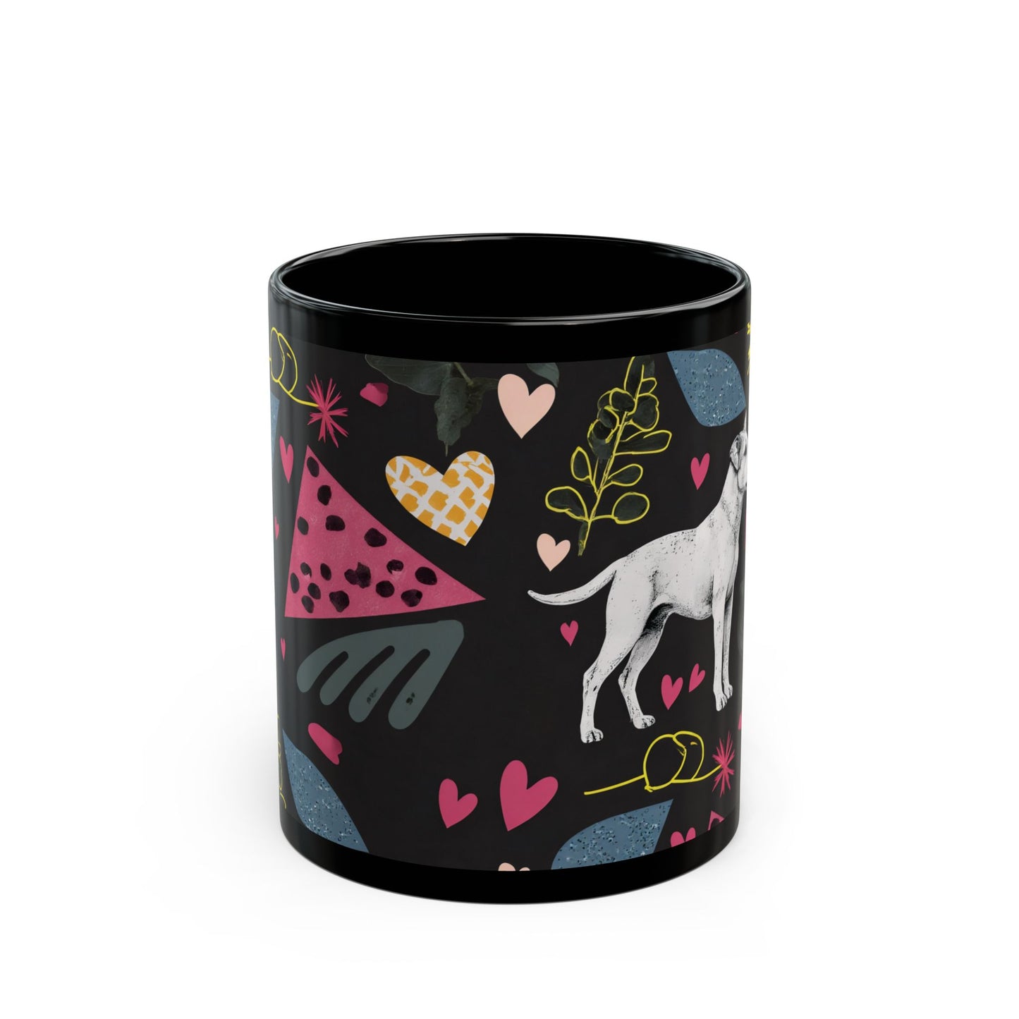 Total Black Ceramic Mug (11oz, 15oz) | Hearts & Tails Design | 2 sizes