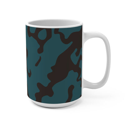 Ceramic Mug 15oz (440 ml) | Camouflage Turquoise & Brown Design