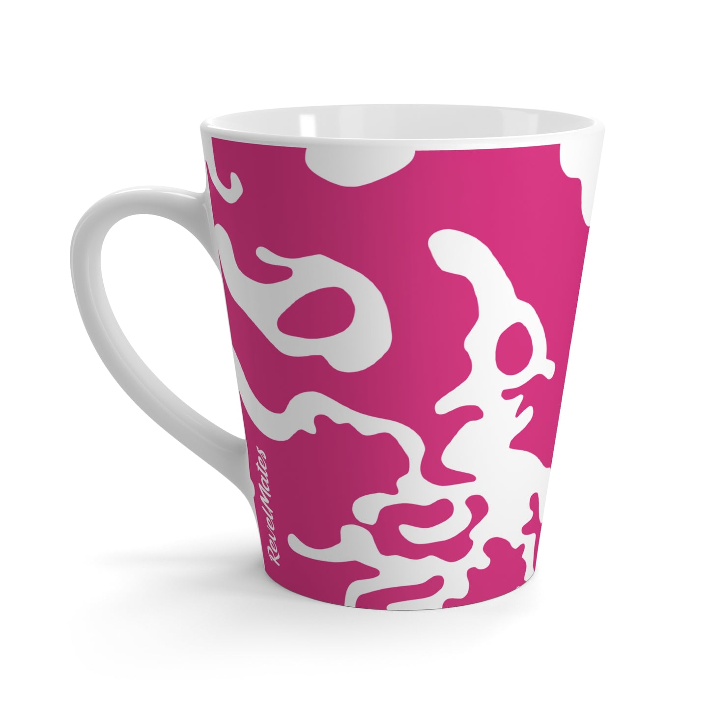 Latte Mug 12oz (350 ml) | Camouflage Fuchsia & White Design