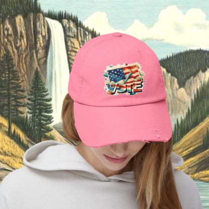 Unisex Distressed Cap | VOTE Watercolor Design | US Elections | 8 colors