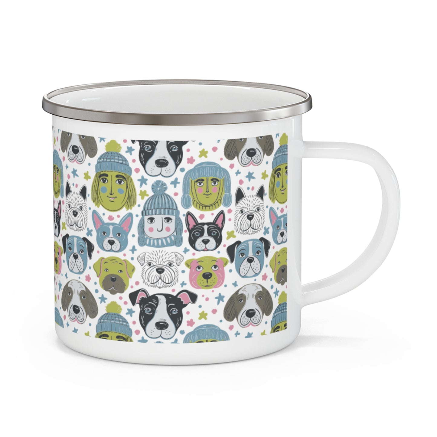 Enamel Camping Mug 12oz (350ml) | Winter Doggies Design