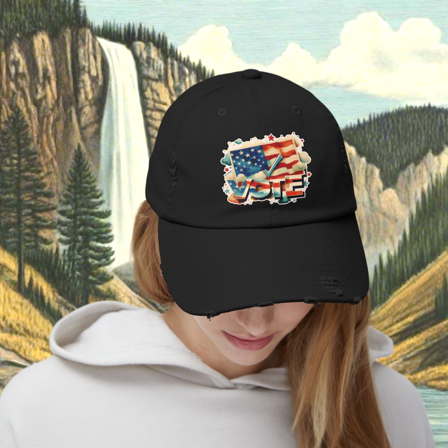 Unisex Distressed Cap | VOTE Watercolor Design | US Elections | 8 colors