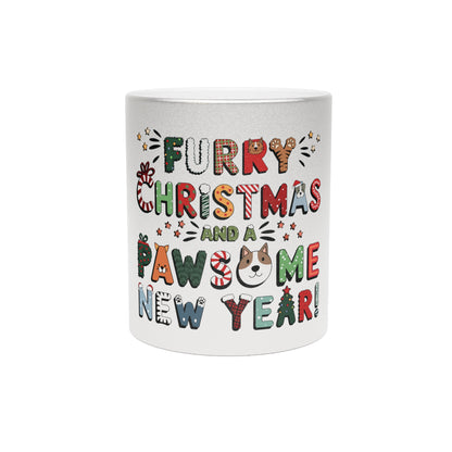 Silver & Gold Ceramic Mugs (11oz) | Furry Christmas Design | 2 colors