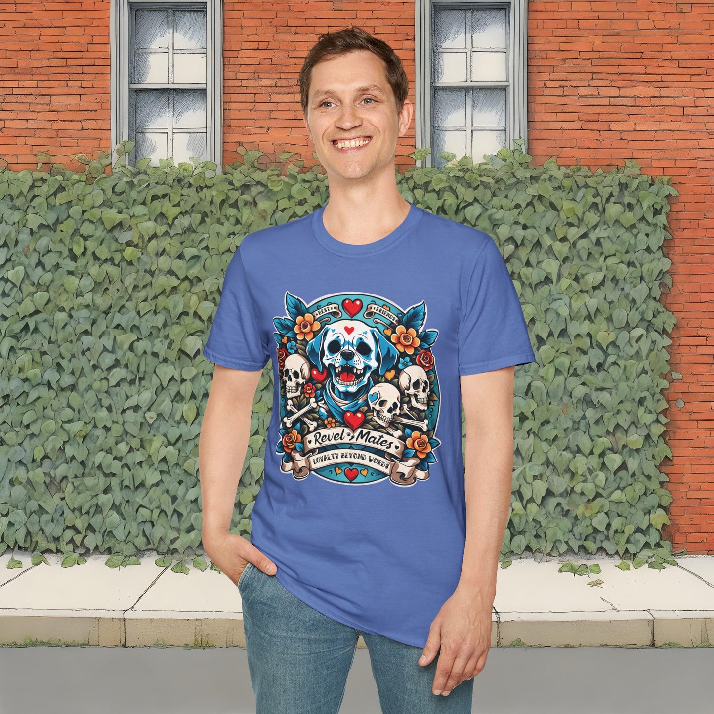 Unisex Softstyle T-Shirt | Solid Colors | Dog Skull Tattoo Design | 15 colors