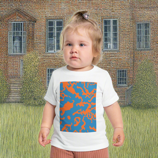 Infant Unisex Lightweight Fine Jersey T-Shirt | 6M-24M | Camouflage Blue & Orange Design